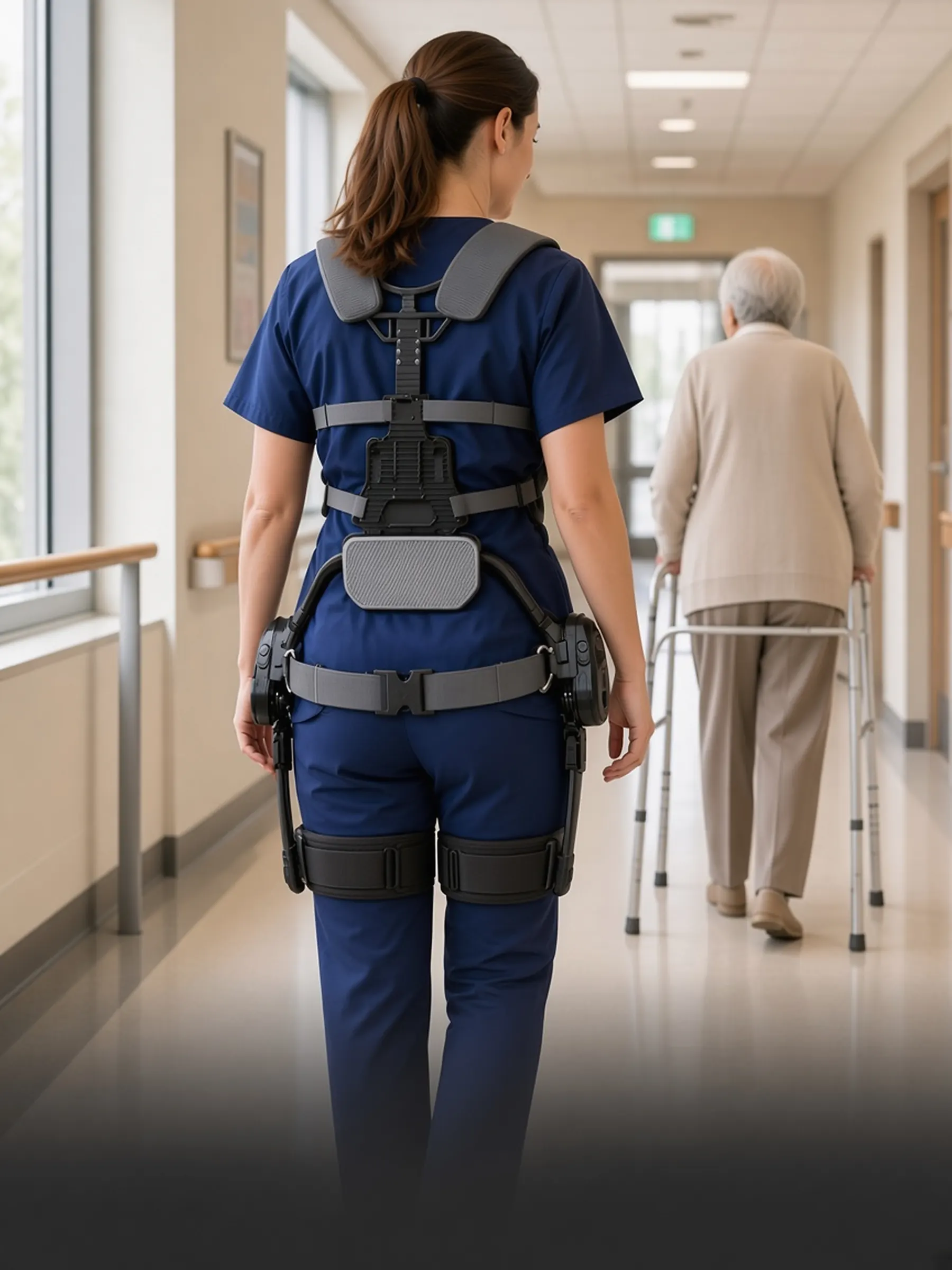 Aide-soignante de dos, exosquelette lombaire passif avec tiges de cuisse